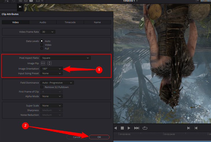 Выбор ориентации изображения в Clip Attributes
