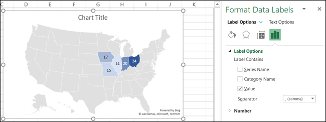 Форматирование подписей данных на диаграмме