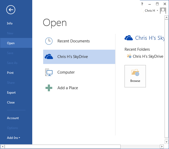 Office 2013: сохранение в OneDrive