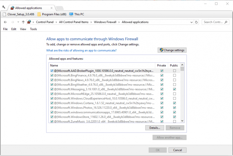 Разрешённые приложения в брандмауэре Windows