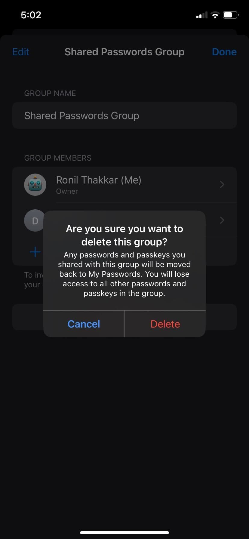 iPhone Shared Group Delete option