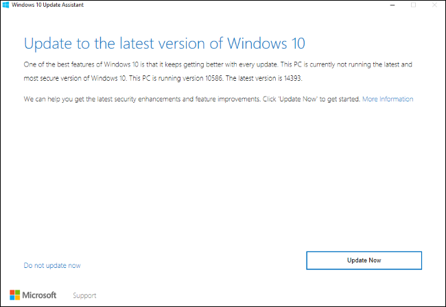 Окно Windows 10 Update Assistant с кнопкой обновления