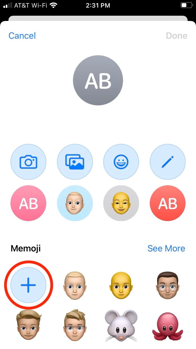 Выбор Memoji в качестве фото контакта