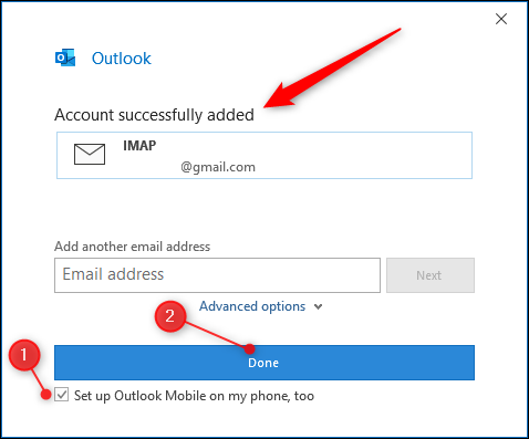 Страница подтверждения добавления аккаунта в Outlook