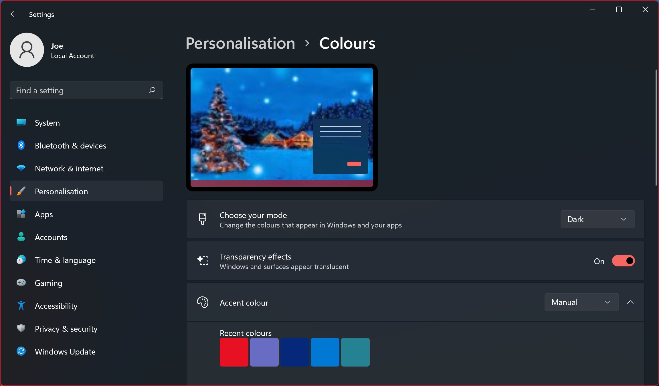 настройки цветов Windows 11