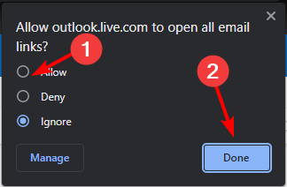 Подтверждение разрешения обработчика протоколов для Outlook
