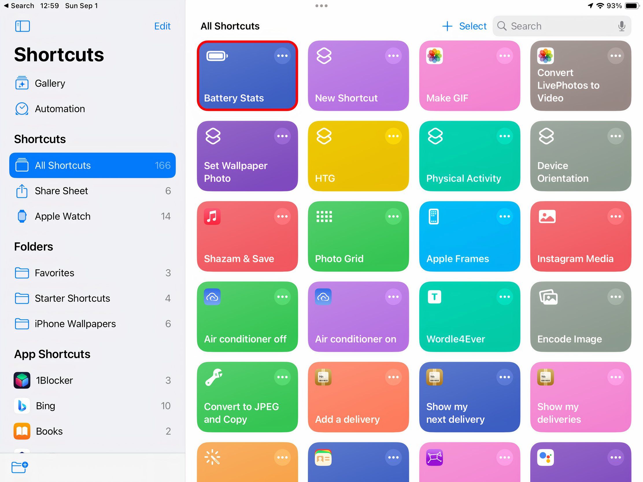 Ярлык Battery Stats в приложении «Ярлыки»