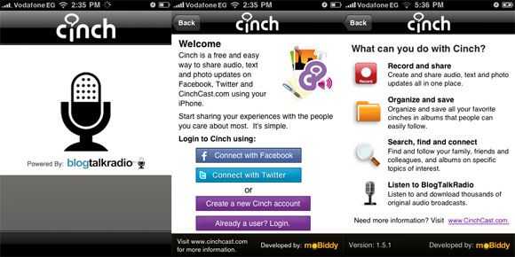 Интерфейс приложения Cinch — экран записи