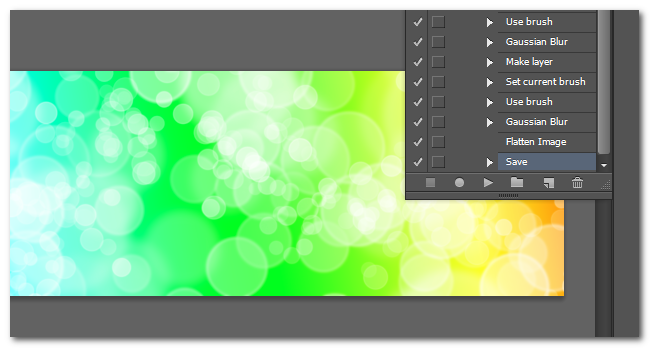 Пример списка шагов Action: фон, слои, фильтр и сохранение