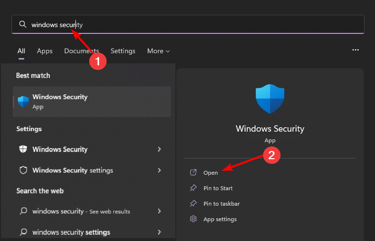 Aprire Windows Security