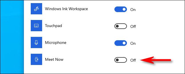 Переключите Meet Now в положение Выкл