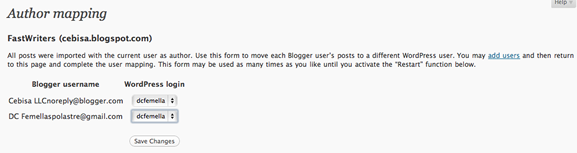 Сопоставление авторов Blogger и WordPress