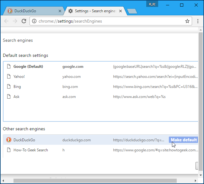 Установить поисковик по умолчанию в Chrome