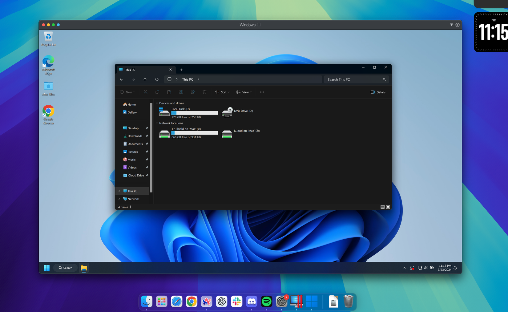 Windows, запущенная на Mac через Parallels