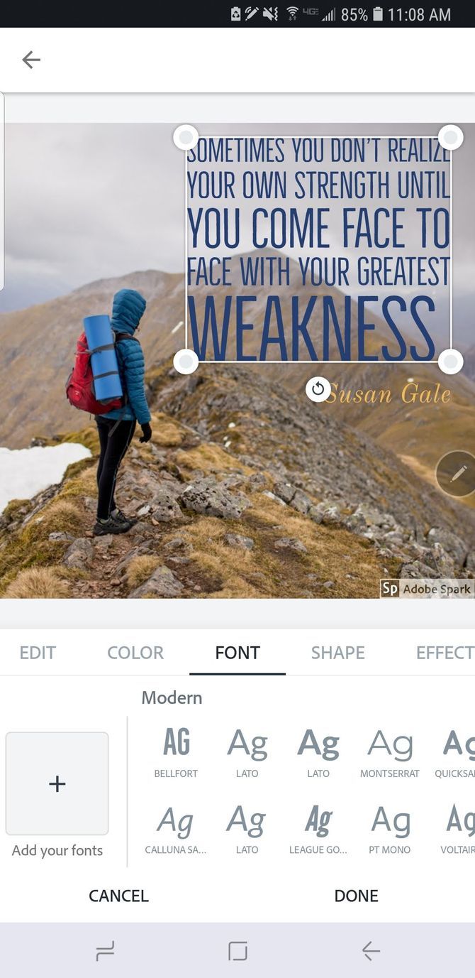Выбор шрифтов в Adobe Spark Post