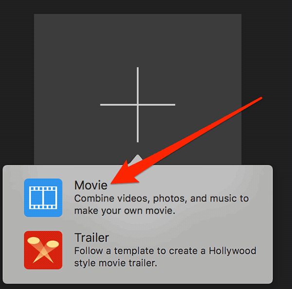 Выбор типа проекта Фильм в iMovie