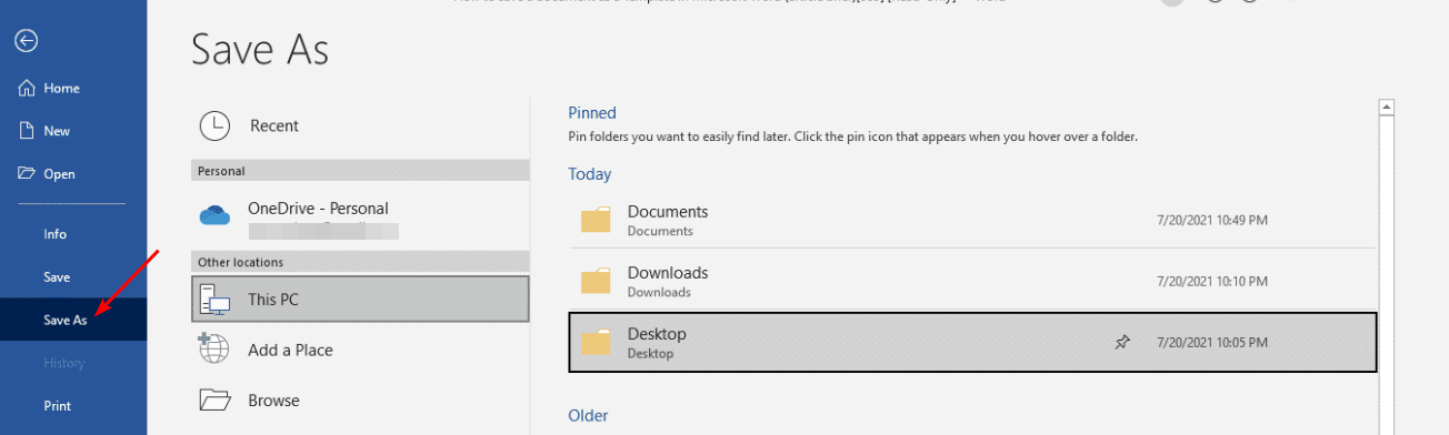 Пример диалога «Сохранить как» в Office