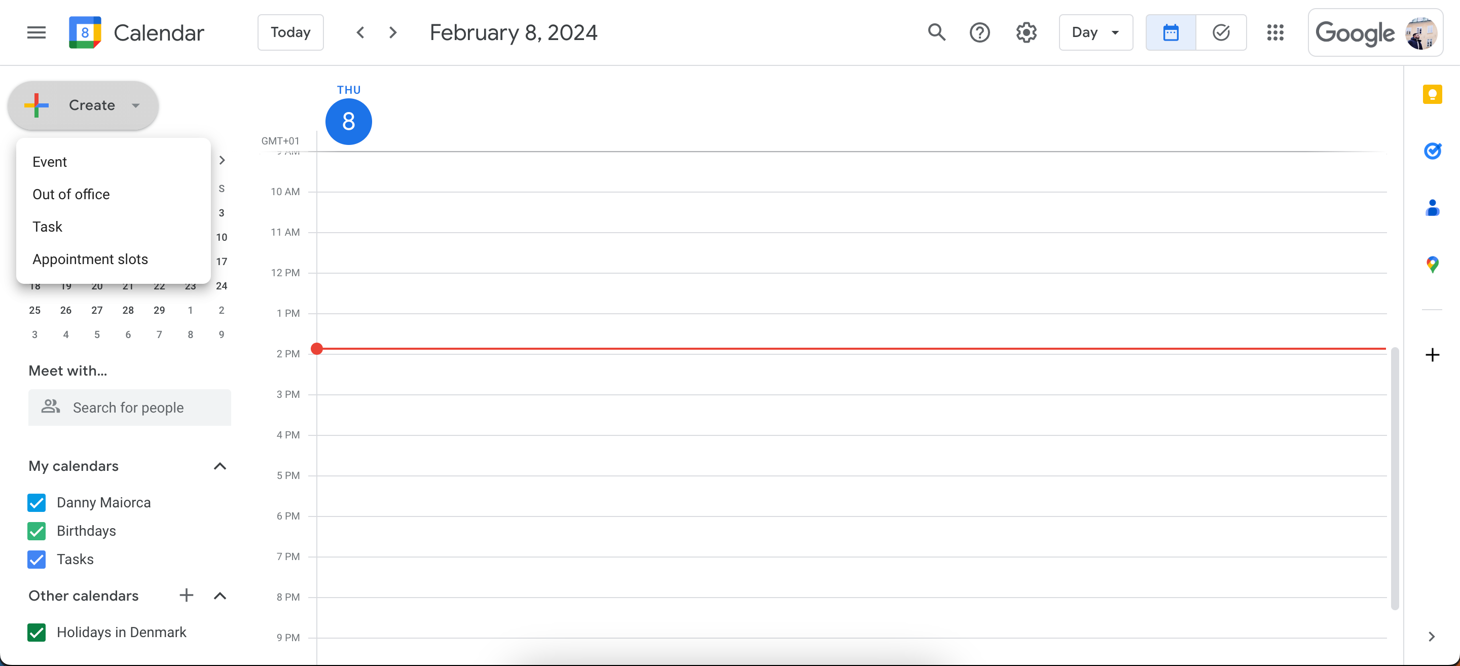 Подсказка создания нового события в Google Calendar