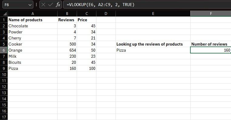 Результат VLOOKUP в Excel