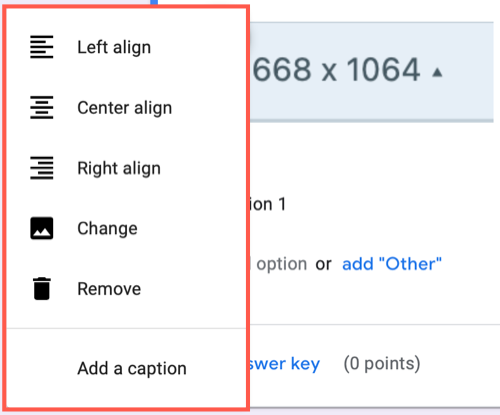 Параметры редактирования изображения: выравнивание и подпись