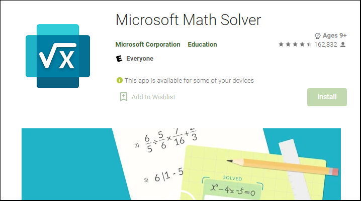 Значок магазина приложений и кнопки загрузки Microsoft Math Solver