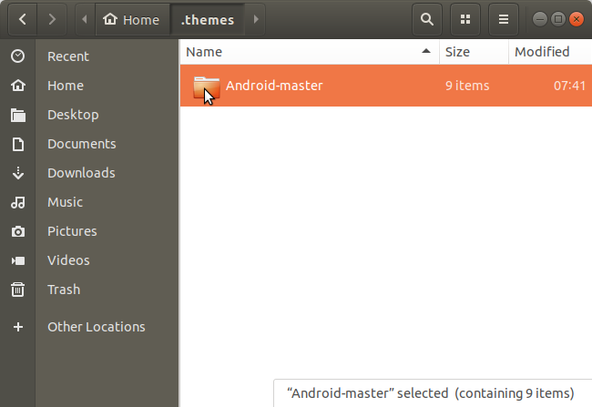 Копирование папки темы в скрытую .themes