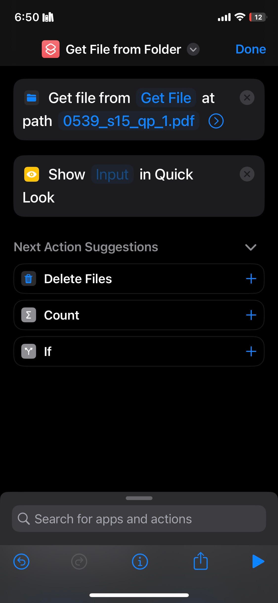 Действие Быстрый просмотр в сценарии команды