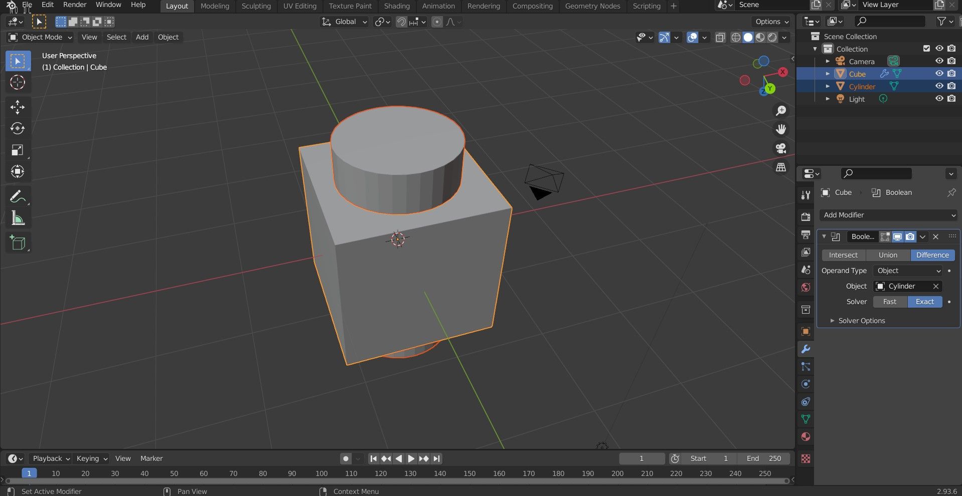 Вычитание объектов в Blender