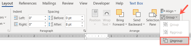 На вкладке выберите Разгруппировать
