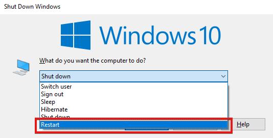 Окно параметров питания и перезагрузки Windows