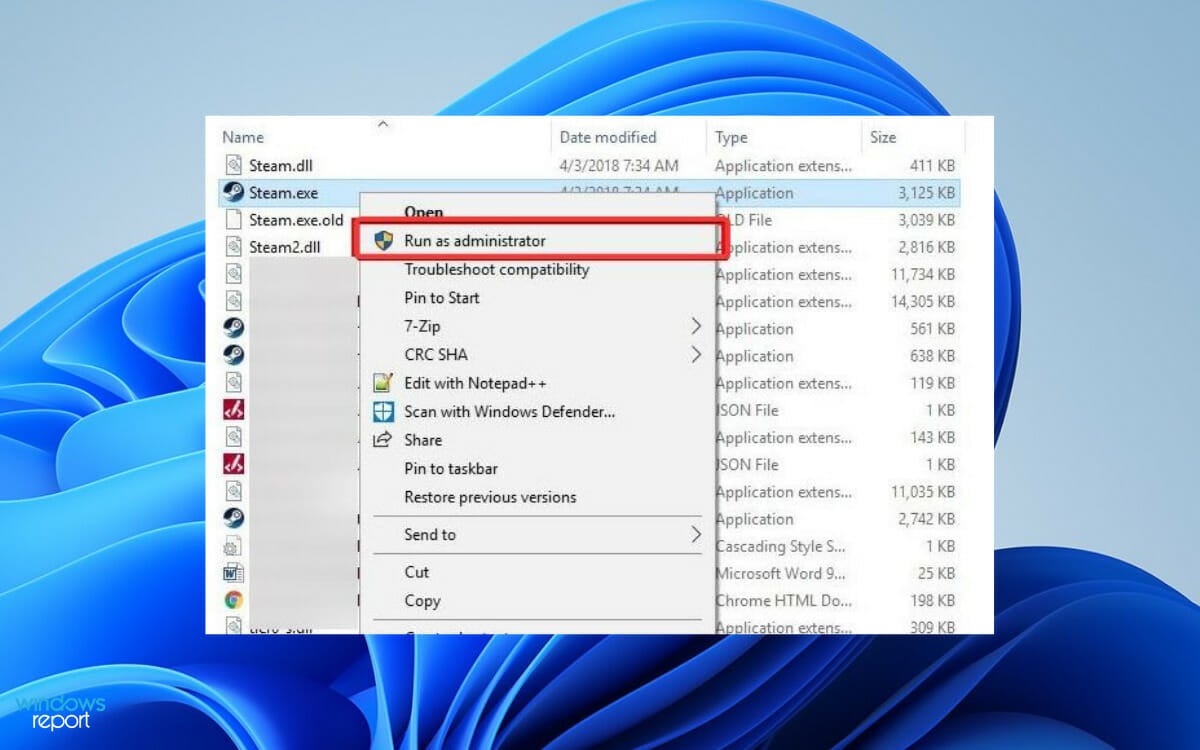 Опция Запуск от имени администратора для Steam