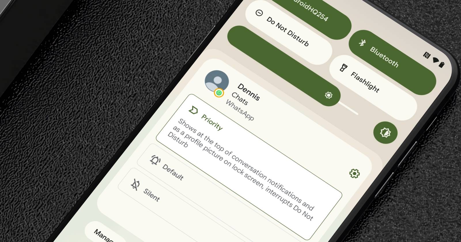 android phone showing notification shade with conversation options