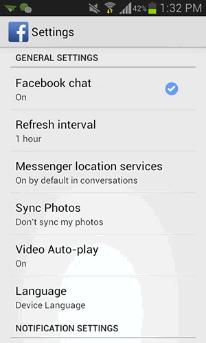 Параметр автозапуска видео в Facebook на Android