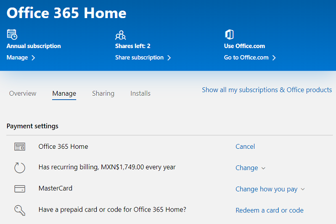 Экран отмены подписки Microsoft Office 365