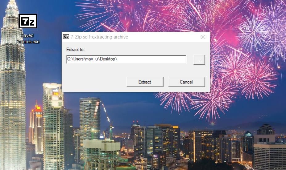 Окно самораспаковывающегося архива 7‑Zip