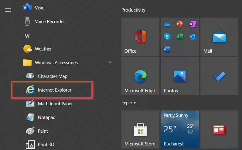 Windows Accessories в меню Пуск