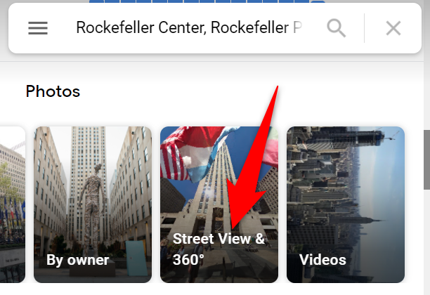 Выберите фотографию с подписью «Street View & 360», чтобы открыть панораму на ПК.