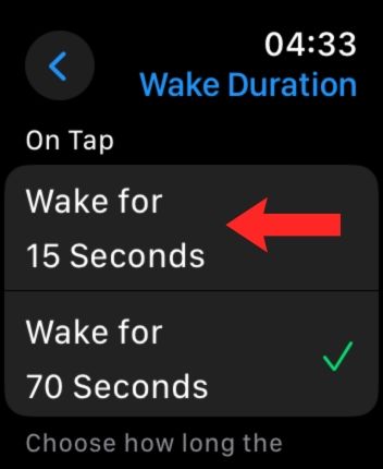 Опции длительности подсветки экрана на Apple Watch