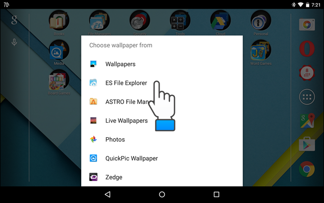 Выбор ES File Explorer в списке приложений для выбора файла