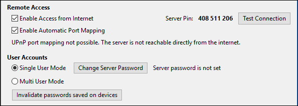 Параметры удалённого доступа и управления пользователями