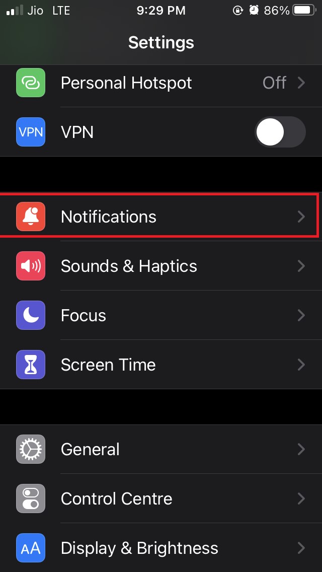 tap on Notifications