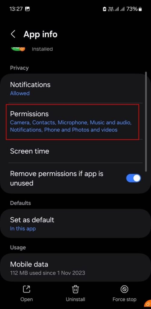 Abrir permisos de WhatsApp en Android