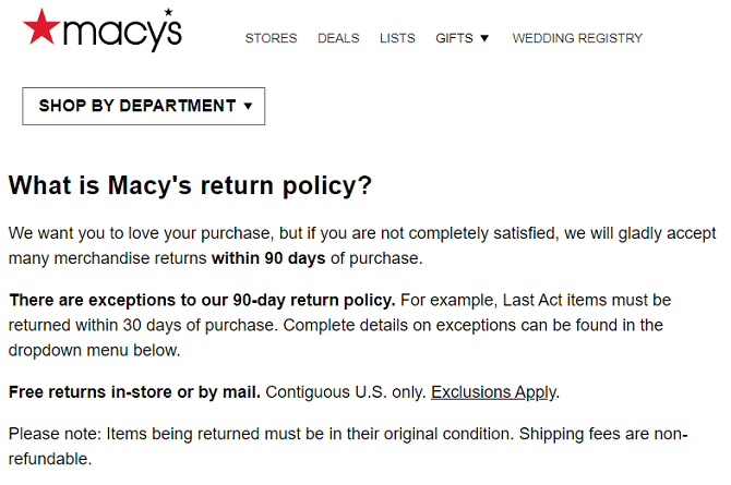 Политика возврата Macy's — без чека
