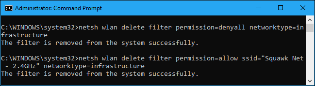 Удаление разрешённого фильтра в netsh