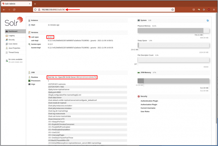 Панель управления Solr