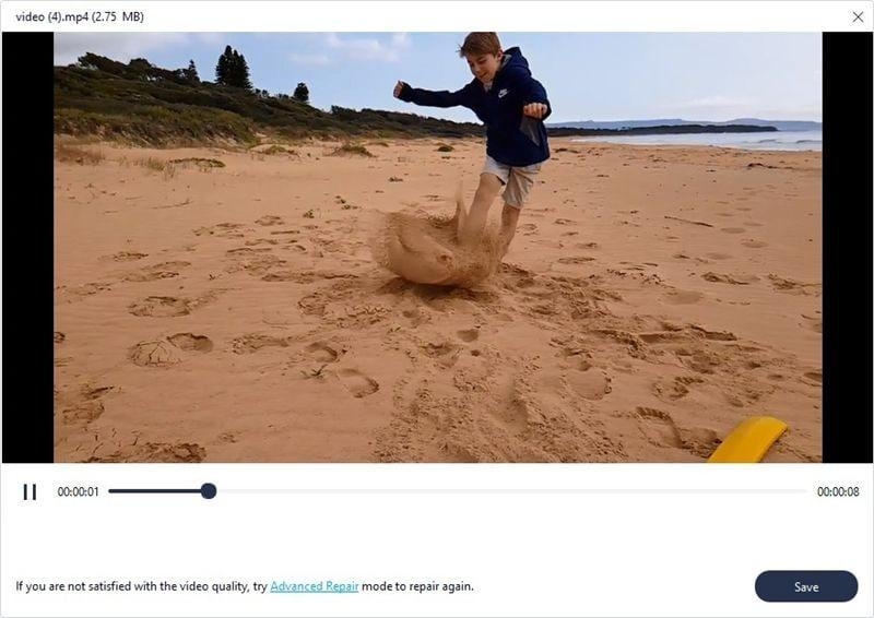 Предварительный просмотр восстановленного AVI