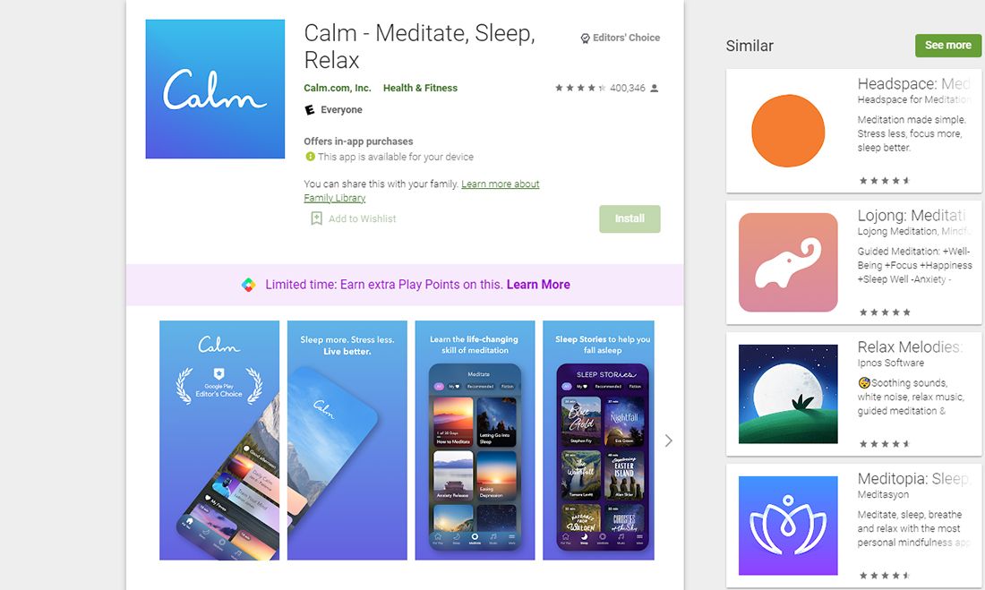 Приложение Calm в магазине приложений