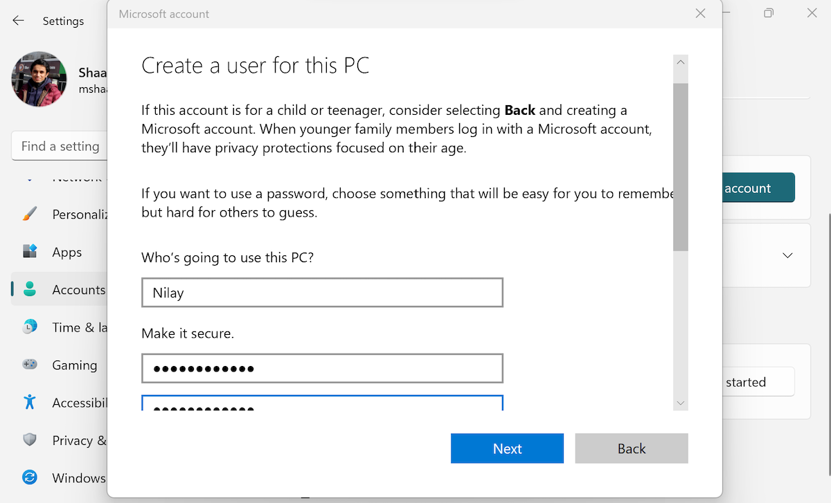 Создание локальной учётной записи в Windows 11