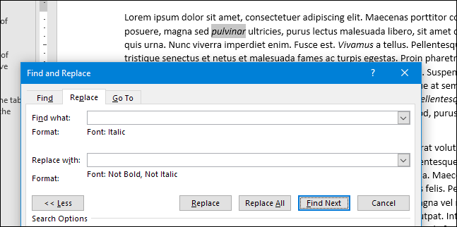 Подсветка найденного курсивного слова в документе