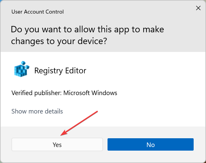 Подтверждение UAC при открытии реестра